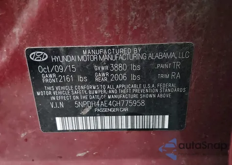 2016 Hyundai Elantra Se z USA, uszkodzony, nr VIN 5NPDH4AE4GH775958